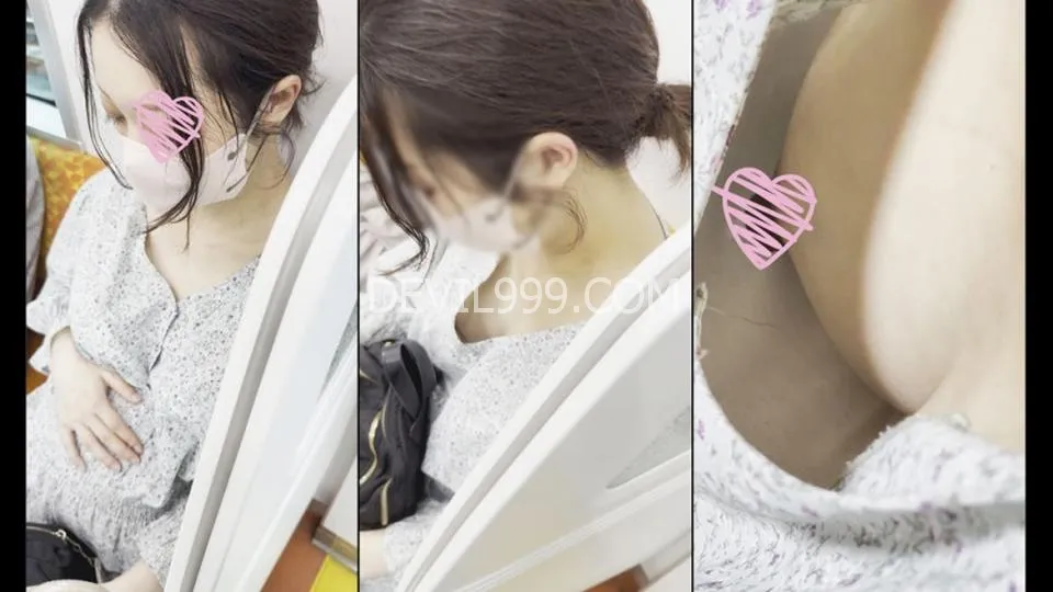 [電車胸チラ]見えた！美人妊婦さんのパンパンに膨らんだおっぱい＆乳首！[逆さパンチラ有]