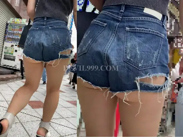 デニムカットオフパンツからこぼれるプリプリ肉尻の動画。