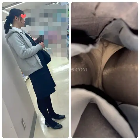 【逆さ撮り4人収録】仕事帰りの黒ストOLお姉さんのパンツだけ狙い撃ち！【素人盗撮】